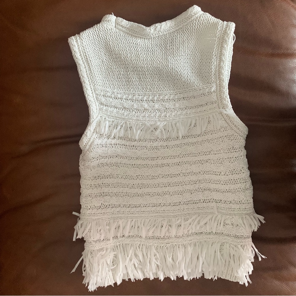 Club Monaco Cream Beige White Fringe Tank Top/Cami | Resort/Beach - Small